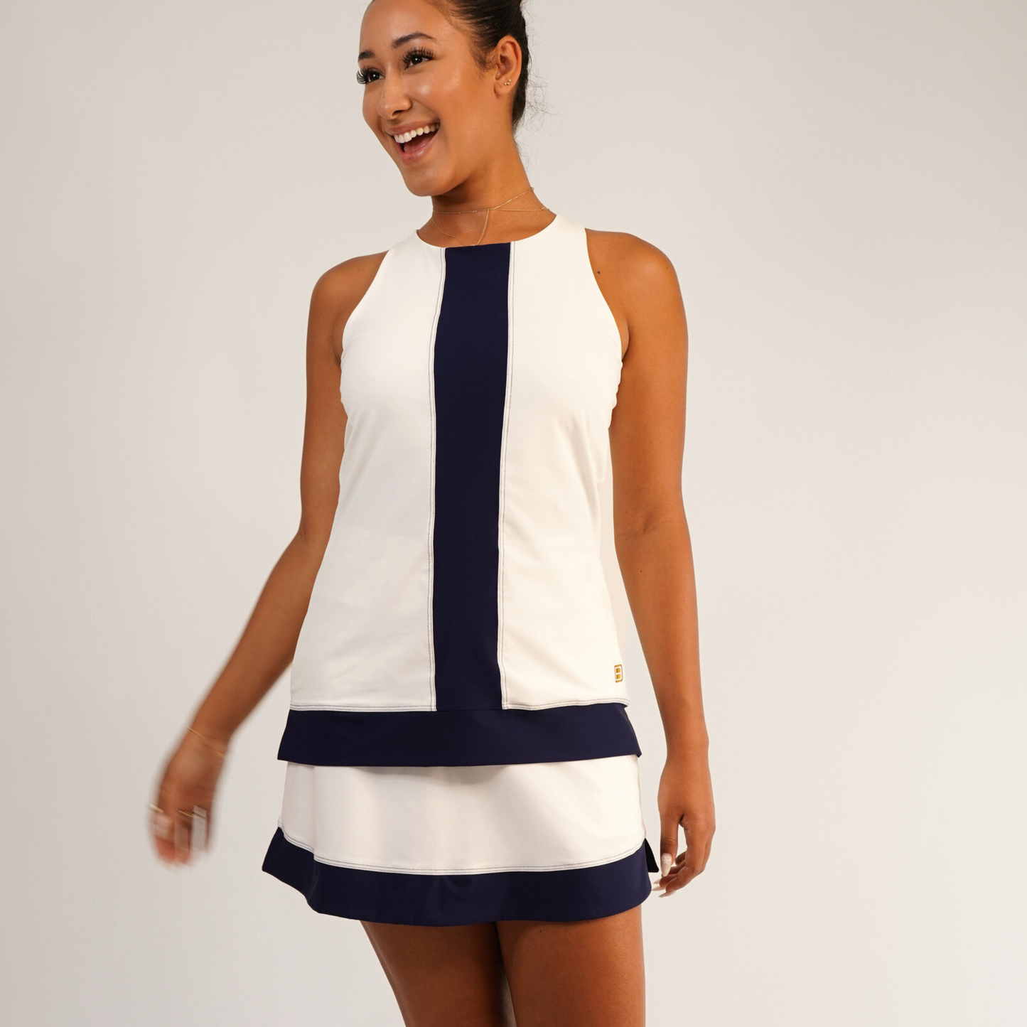 PALM BEACH TOP W/ BAND - White & Navy
